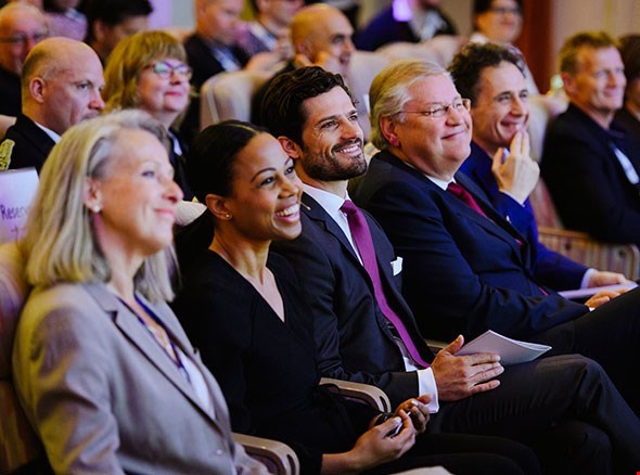Picture of the audience. On front row HRH Prince Carl Philip, Minister for Culture and Democracy Alice Bah Kuhnke, the Director General of MTM Roland Esaiasson and author David Lagercrantz. Photo: Stefan Tell