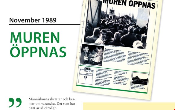 Ett tidningsomslag med en bild på öppnandet av Berlinmuren