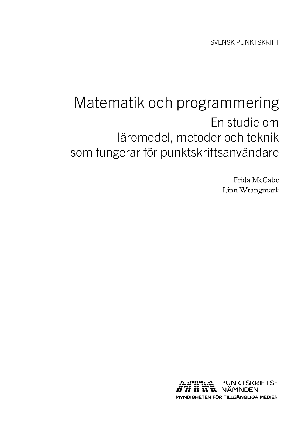 Omslag till rapporten Matematik och programmering
