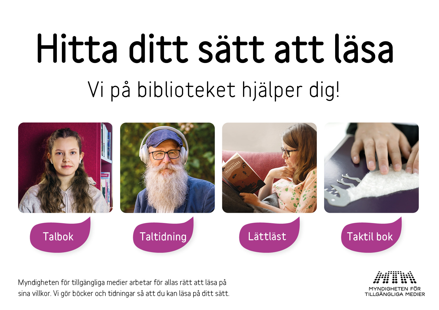 Liggande affisch om att läsa taktila böcker.