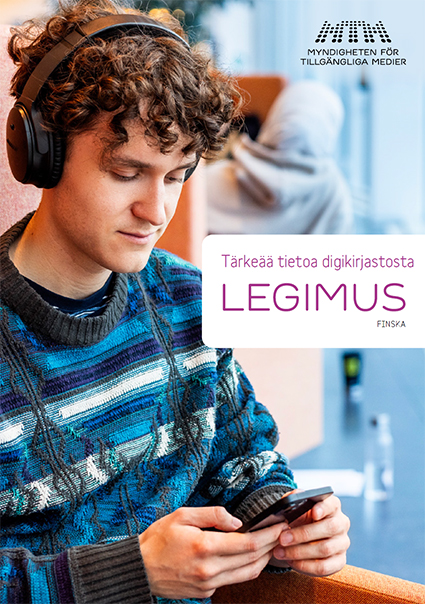 Omslag till flyern Viktigt att vet om Legimus, finska versionen.