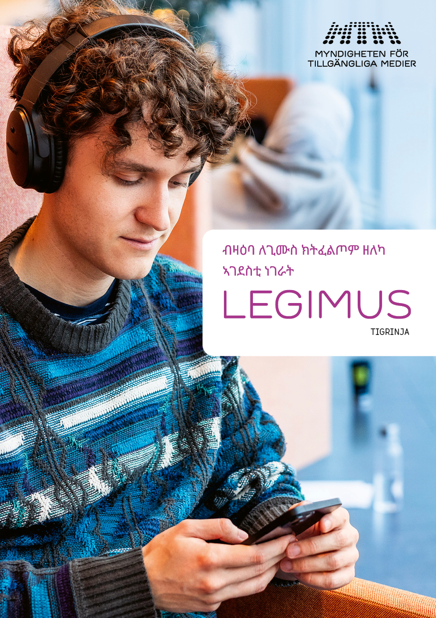 Omslag till flyer Viktigt att veta om Legimus, på tigrinja.