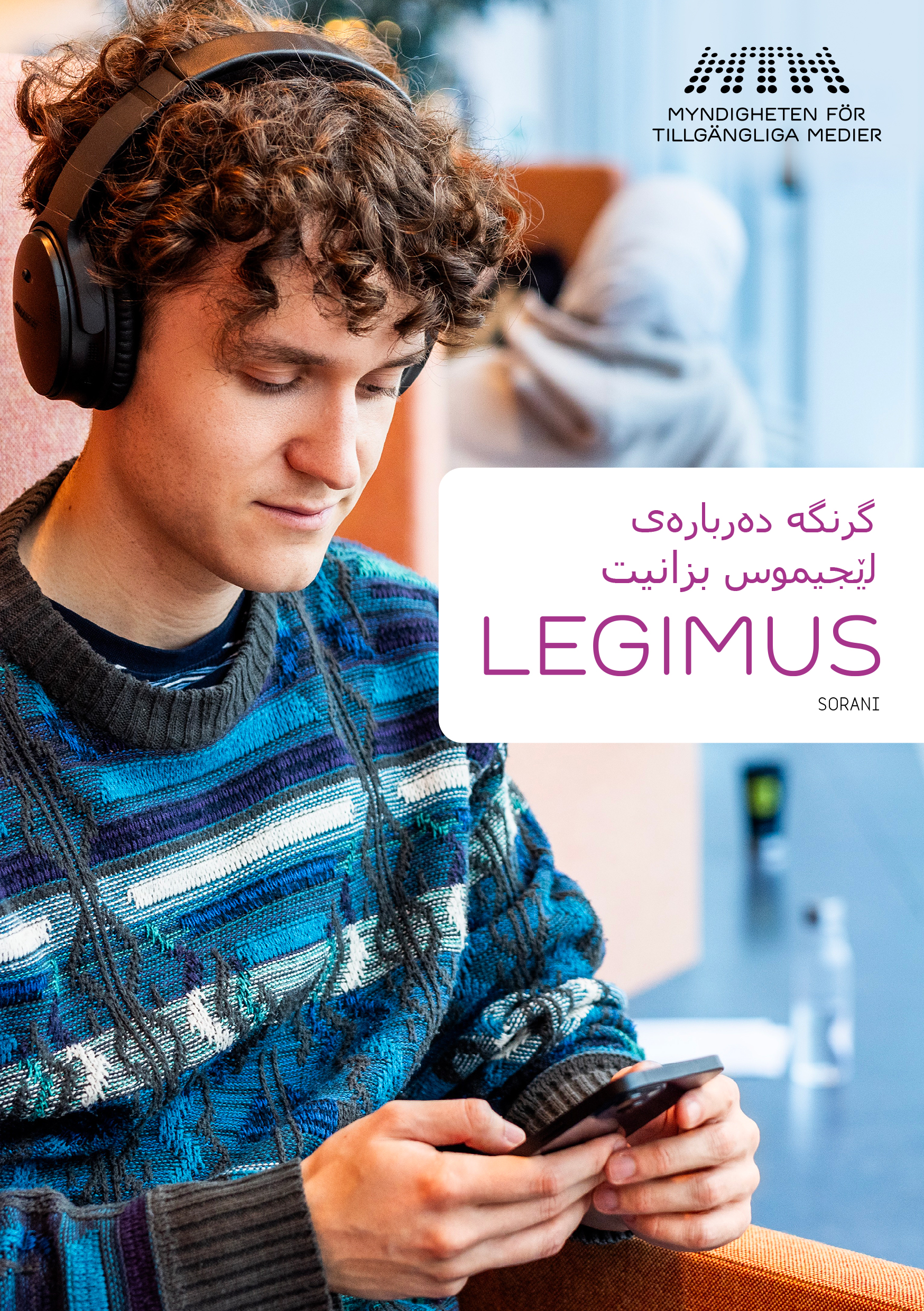 Omslaget på folder Viktigt att veta om Legimus på språket sorani.