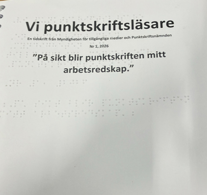 Omslag Vi punktskriftsläsare nr 1 2026 i punktskrift