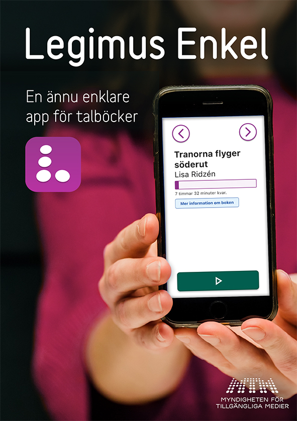 Omslag till broschyren Legimus Enkel - en ännu enklare app för talböcker