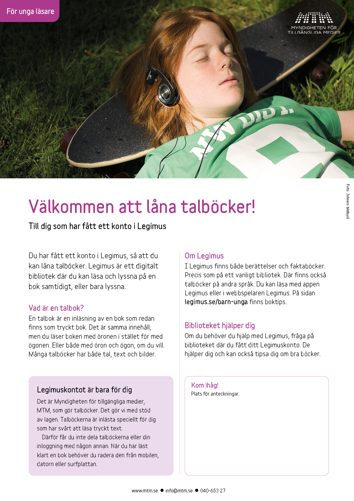 Faktabladet Välkommen att läsa talböcker, för unga läsare