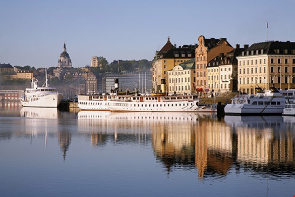 Boats on water at skeppsbron harbour in Stockholm 