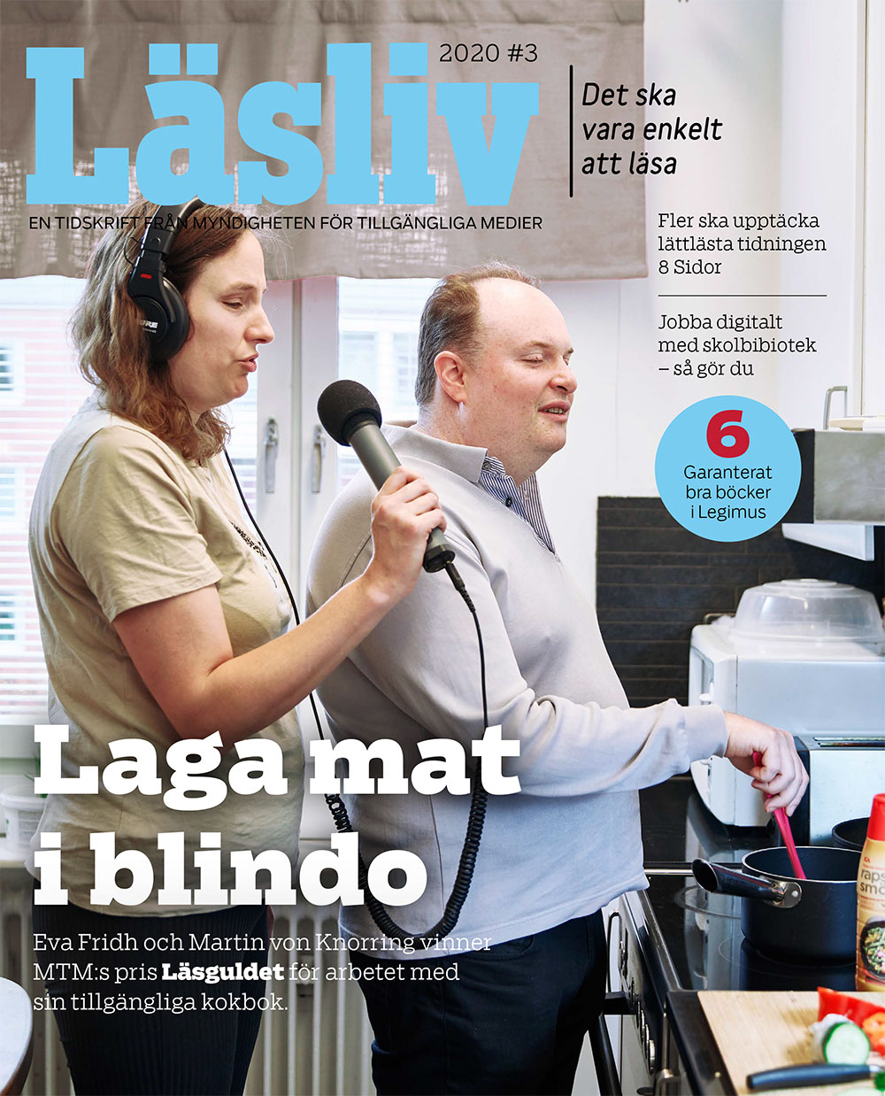 Bild på omslaget till Läsliv nummer 3, 2020. På bilden syns vinnarna av Läsguldet 2020, Eva Fridh och Martin von Knorring.